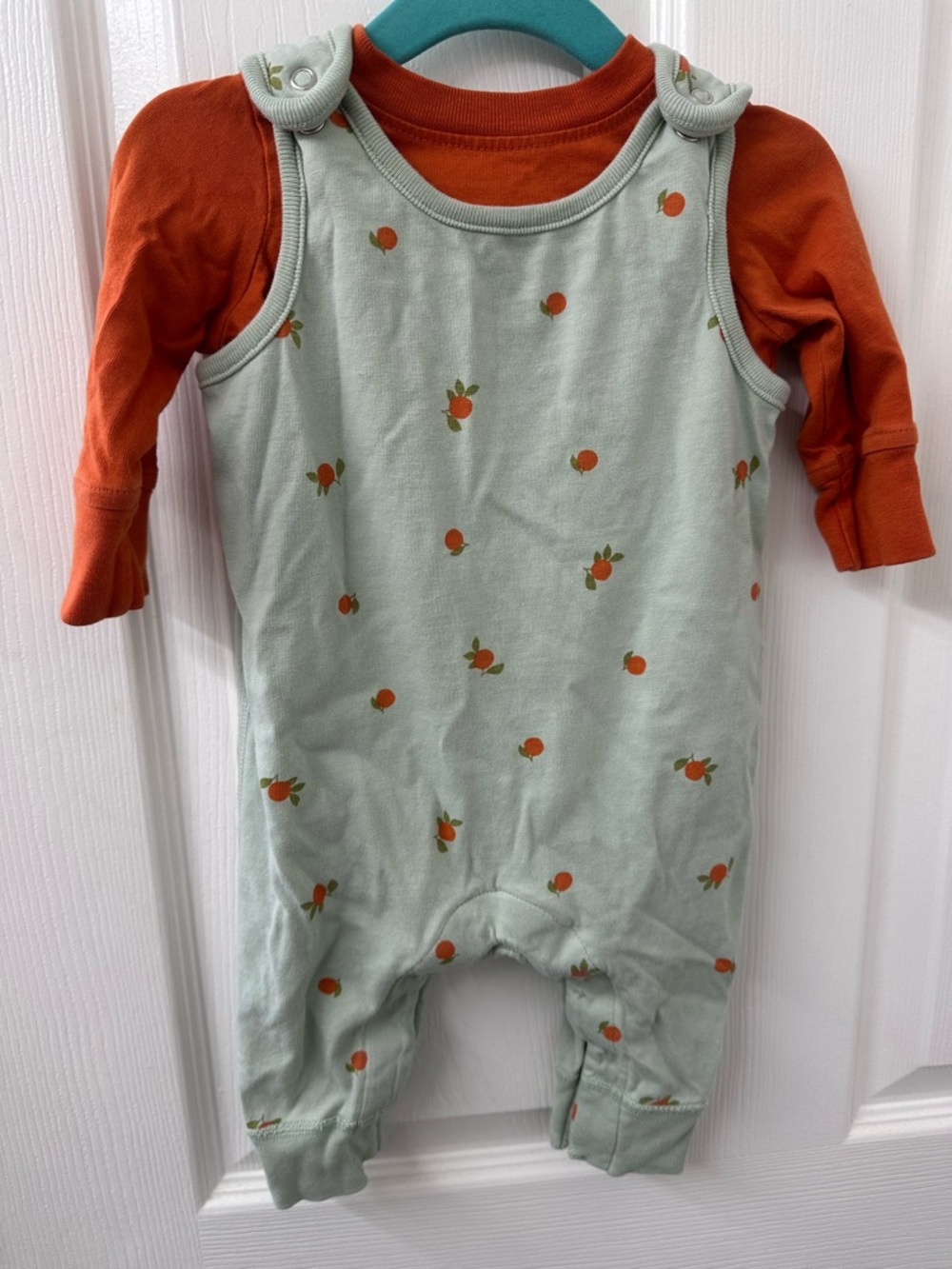 Hanna Andersson Orange Long-Sleeve & Seafoam Clementine Fruit Print Overall Set